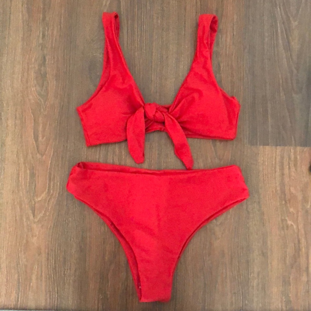Red high waisted bikini